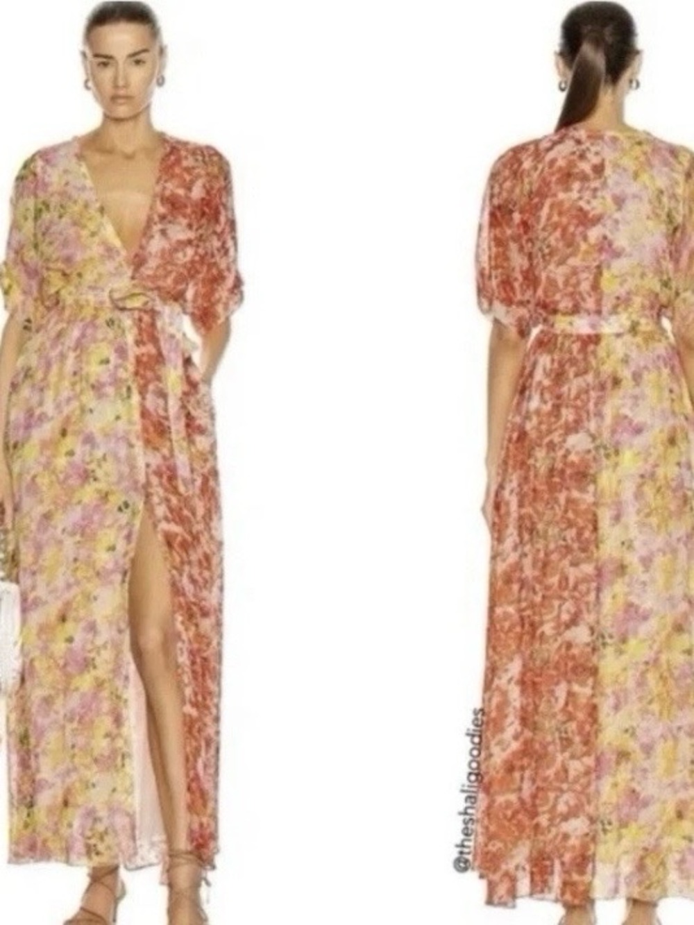 Rococo Sand Dress Women’s M Orange Yellow Pink Floral Resort Wedding *No Tie